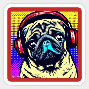 Pug in headphones Pop Art Sticker